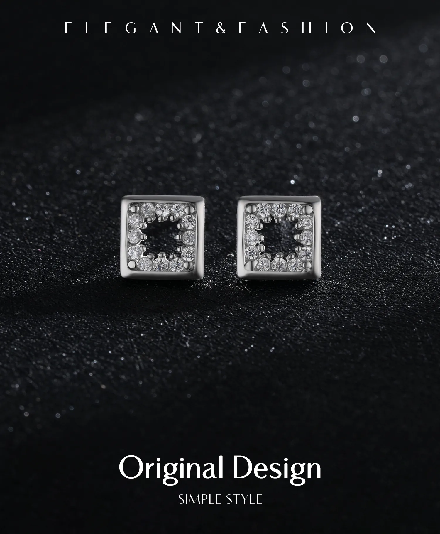 1 Pair Rhodium Plated 925 Sterling Silver Zircon Square Ear Studs display picture 1