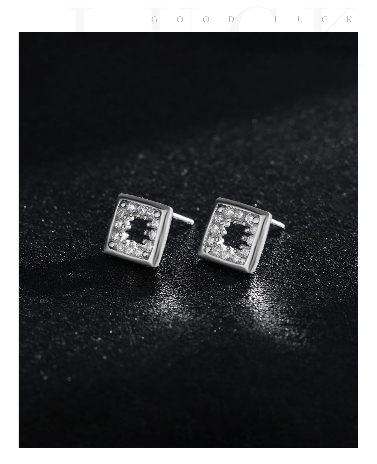1 Pair Rhodium Plated 925 Sterling Silver Zircon Square Ear Studs display picture 7