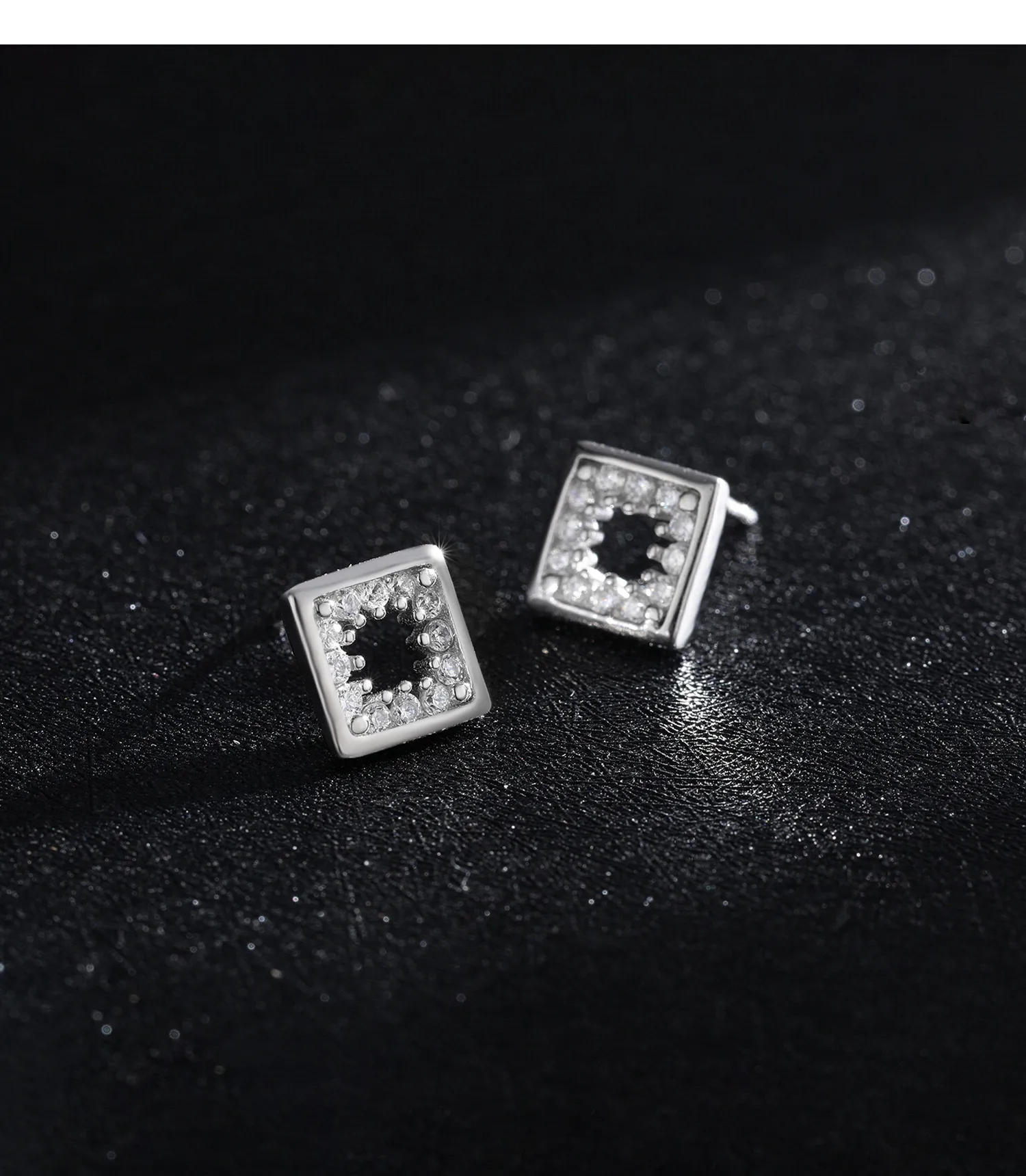 1 Pair Rhodium Plated 925 Sterling Silver Zircon Square Ear Studs display picture 8