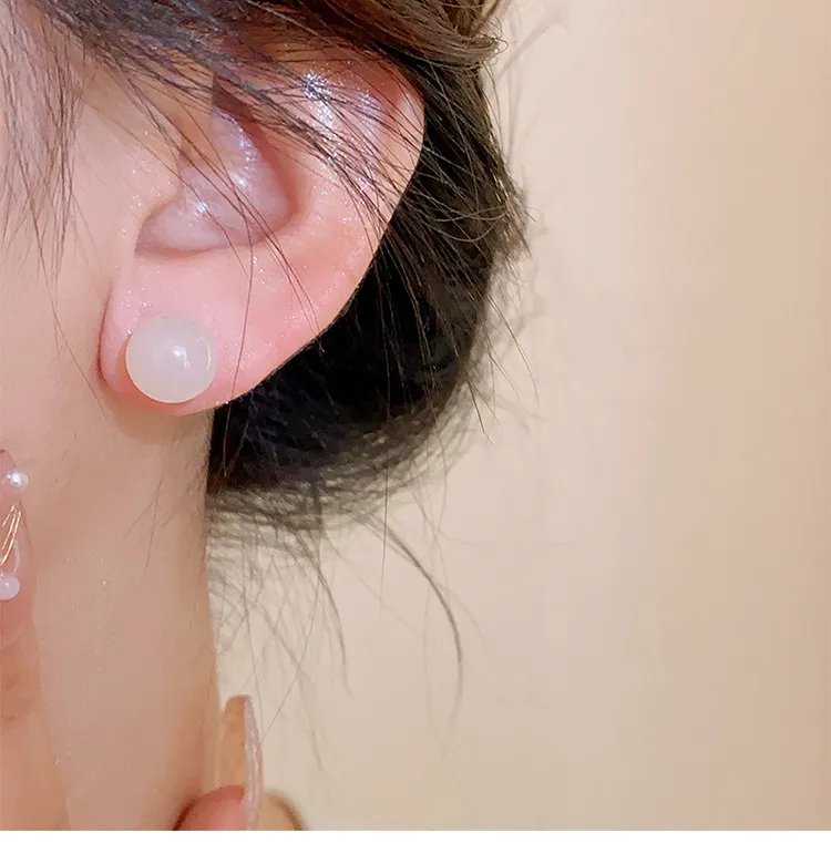1 Pair Casual Simple Style Streetwear Geometric Plating Jade Ear Studs display picture 3