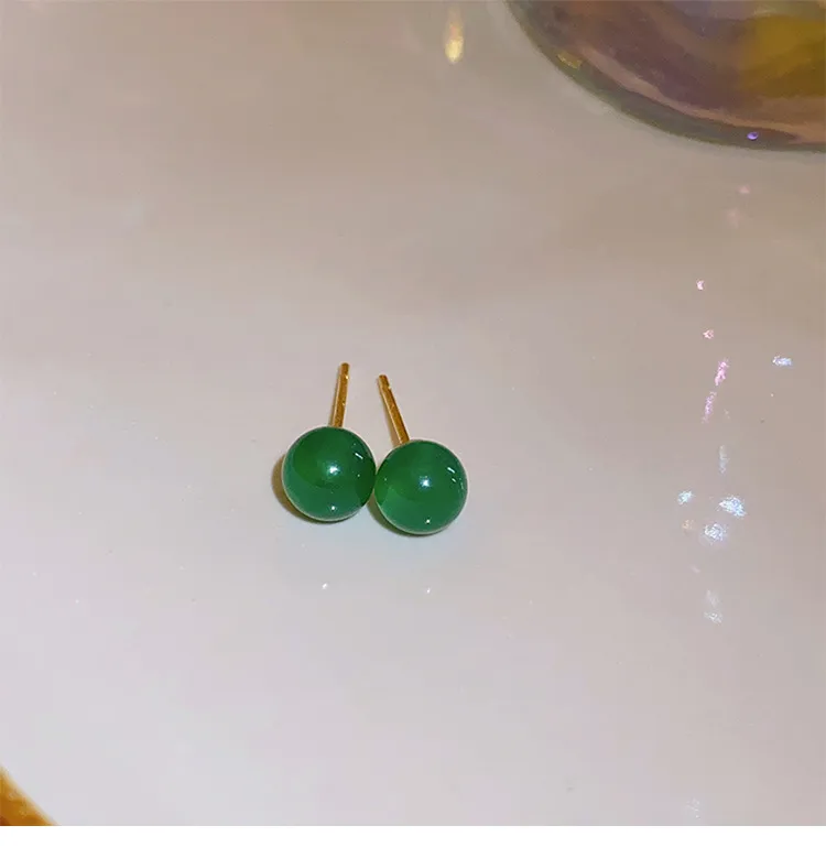 1 Pair Casual Simple Style Streetwear Geometric Plating Jade Ear Studs display picture 6