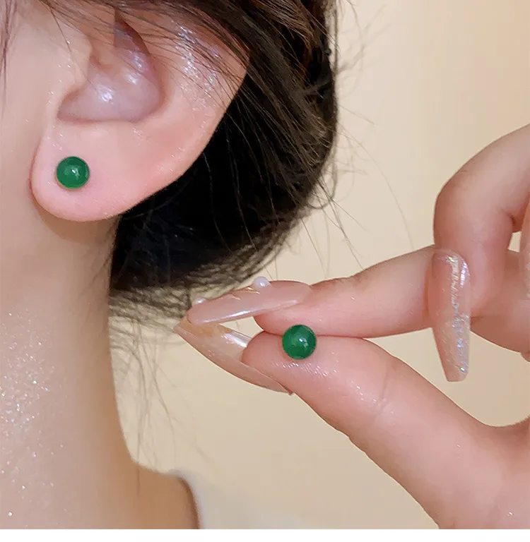 1 Pair Casual Simple Style Streetwear Geometric Plating Jade Ear Studs display picture 8