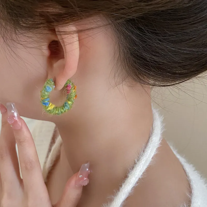 1 Pair Sweet Color Block Braid Alloy Earrings display picture 13