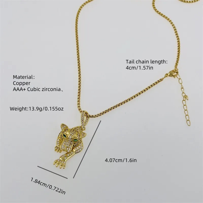 Copper 18K Gold Plated Inlay Cattle Lion Jaguar Zircon Pendant Necklace display picture 10