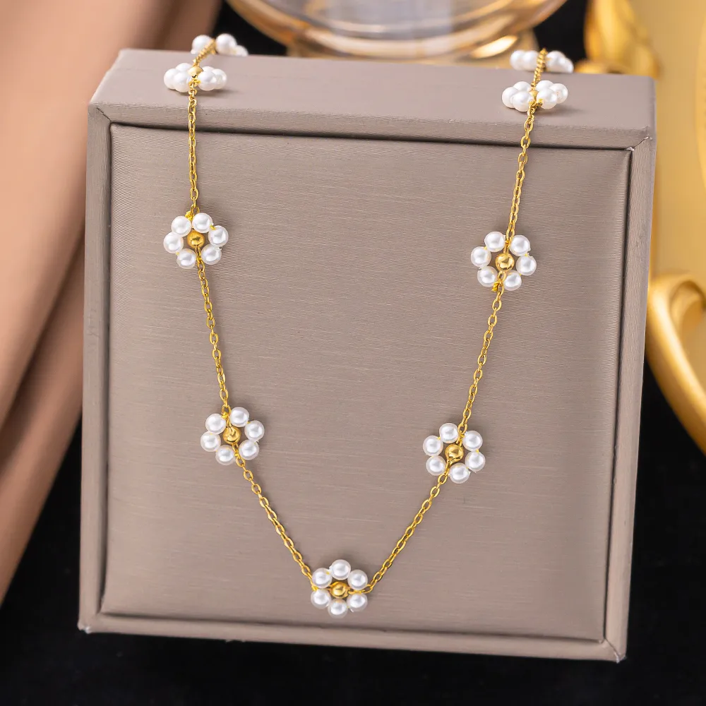 Wholesale Jewelry Casual Simple Style Flower 304 Stainless Steel Plastic 18K Gold Plated Plating Bracelets Necklace display picture 2