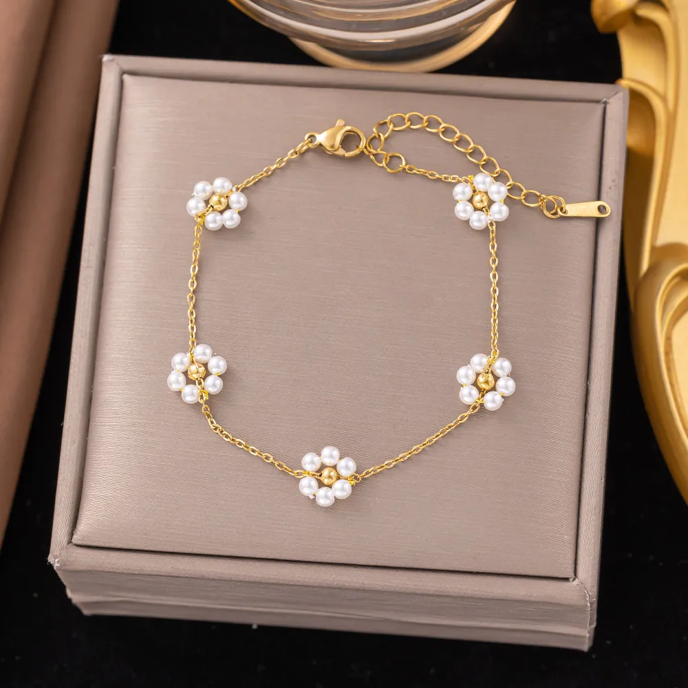 Wholesale Jewelry Casual Simple Style Flower 304 Stainless Steel Plastic 18K Gold Plated Plating Bracelets Necklace display picture 3