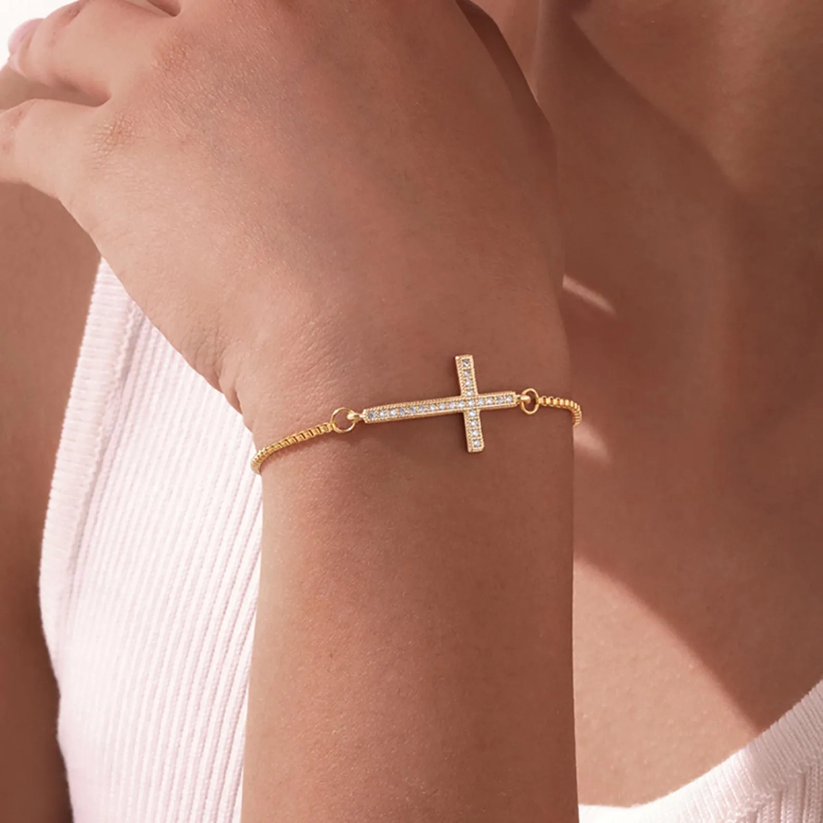 Wholesale Jewelry IG Style Cross Copper Zircon 18K Gold Plated Inlay Bracelets display picture 4