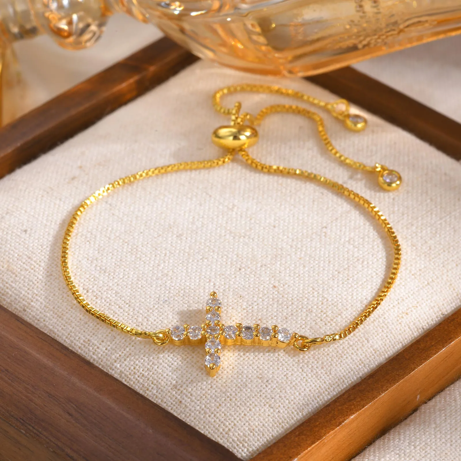 Wholesale Jewelry IG Style Cross Copper Zircon 18K Gold Plated Inlay Bracelets display picture 9