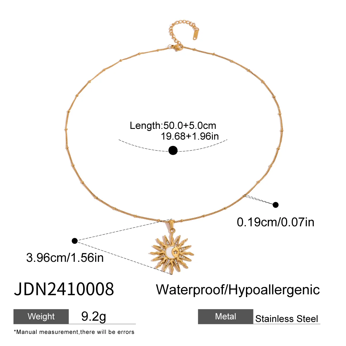 Wholesale Jewelry Simple Style Classic Style Sun Star Moon 304 Stainless Steel Shell Zircon 18K Gold Plated Inlay Pendant Necklace display picture 2