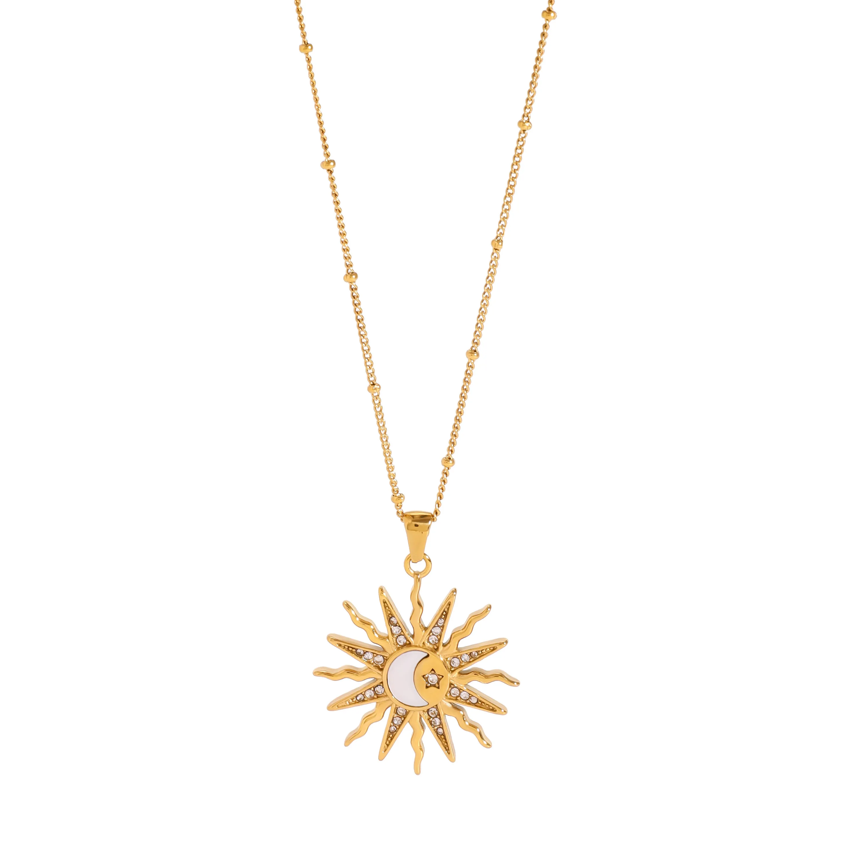 Wholesale Jewelry Simple Style Classic Style Sun Star Moon 304 Stainless Steel Shell Zircon 18K Gold Plated Inlay Pendant Necklace display picture 3