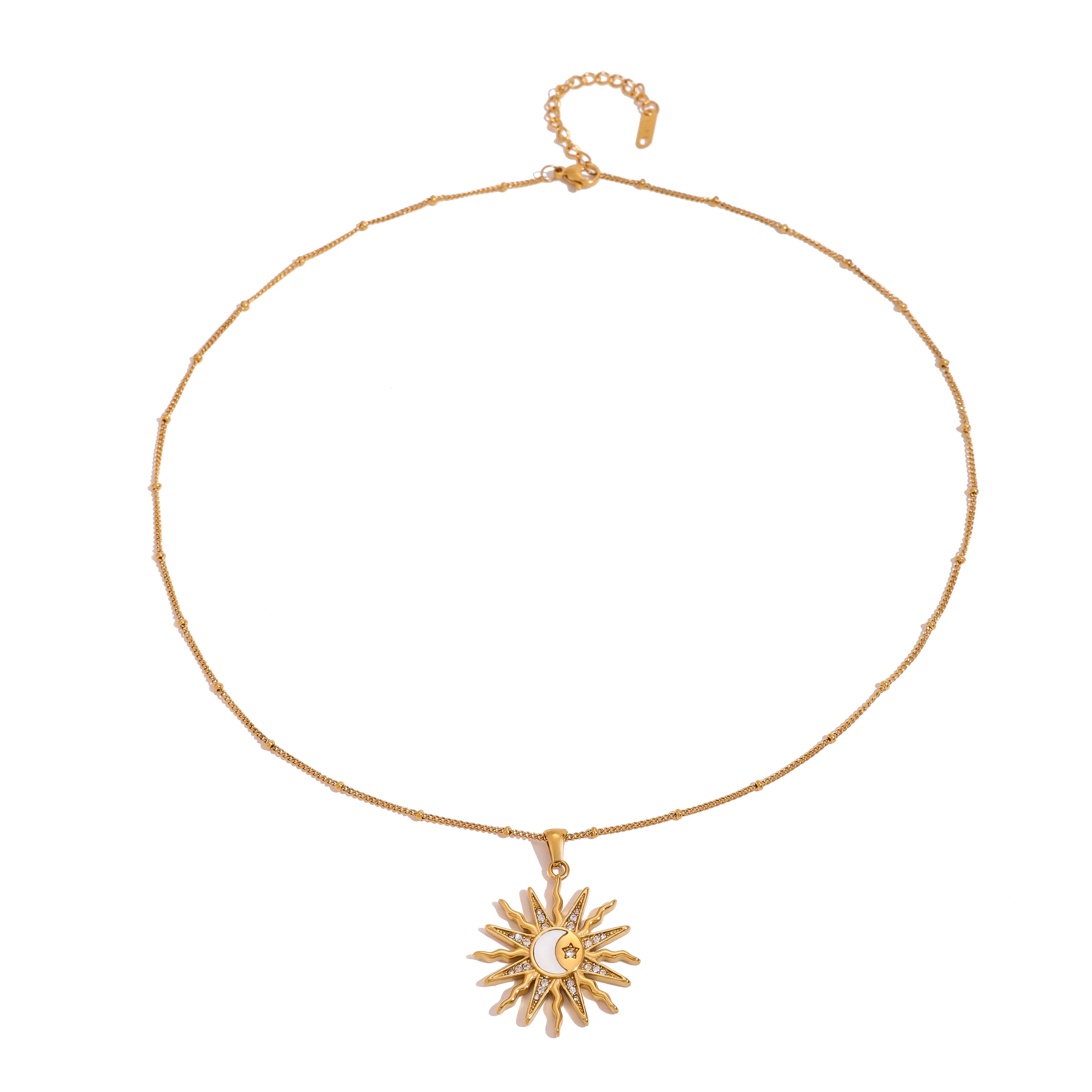 Wholesale Jewelry Simple Style Classic Style Sun Star Moon 304 Stainless Steel Shell Zircon 18K Gold Plated Inlay Pendant Necklace display picture 21