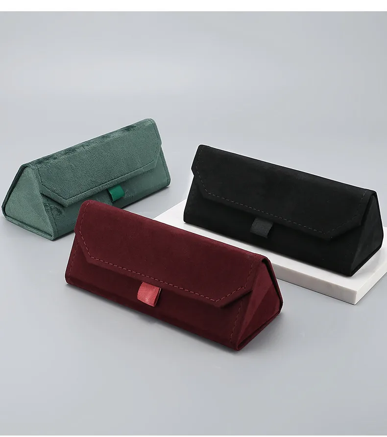 New Plush Box Triangle Folding Box Compression Resistant Full Frame Glasses Case Glasses Bag Printable Logo display picture 6