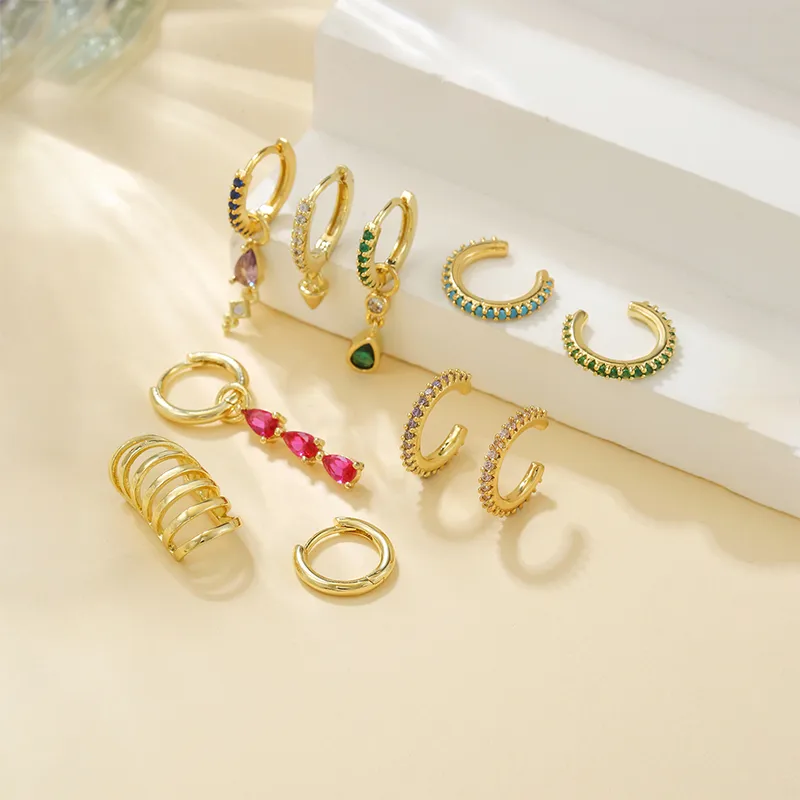 Exaggerated Horse Eye Multi-Diamond Copper-Plated Gold Ear Clip Water Drop Pendant Texture Ear Clip Without Pierced Ears Suit display picture 4