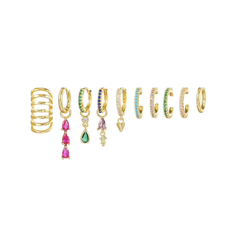 Exaggerated Horse Eye Multi-Diamond Copper-Plated Gold Ear Clip Water Drop Pendant Texture Ear Clip Without Pierced Ears Suit display picture 5