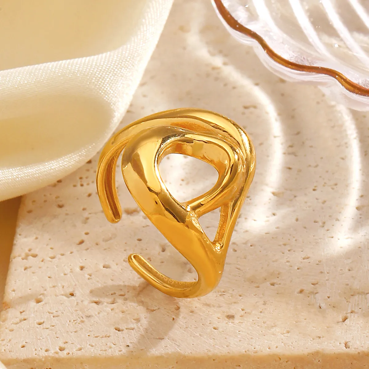 Wholesale Jewelry Simple Style Irregular 304 Stainless Steel 18K Gold Plated Polishing Open Rings display picture 1