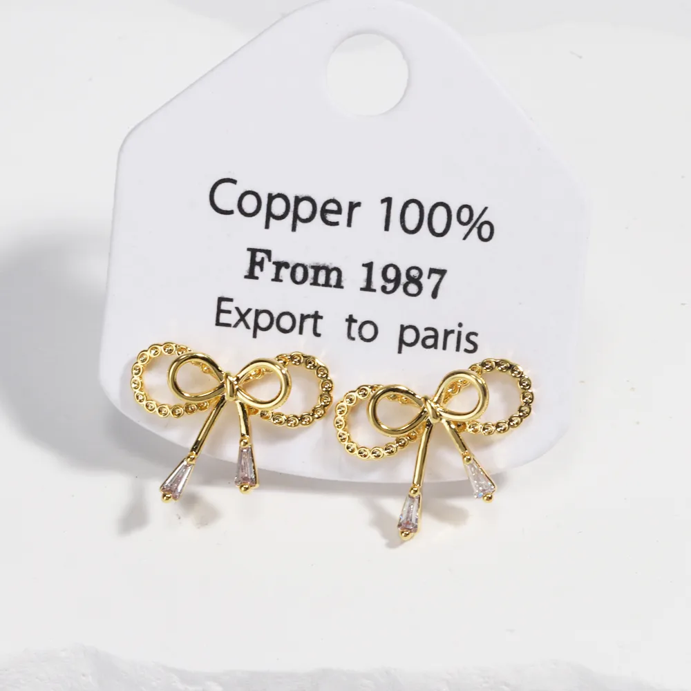 1 Pair Sweet Simple Style Bow Knot Copper Gold Plated Ear Studs display picture 4