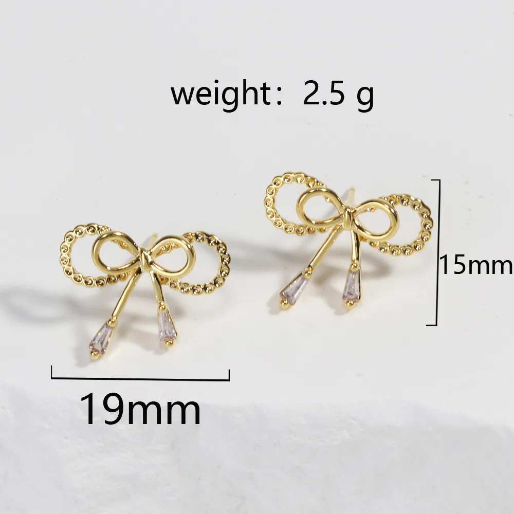 1 Pair Sweet Simple Style Bow Knot Copper Gold Plated Ear Studs display picture 6