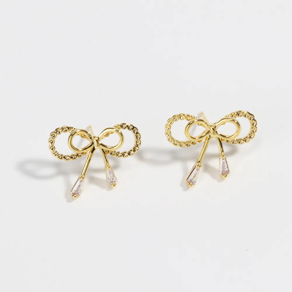 1 Pair Sweet Simple Style Bow Knot Copper Gold Plated Ear Studs display picture 1