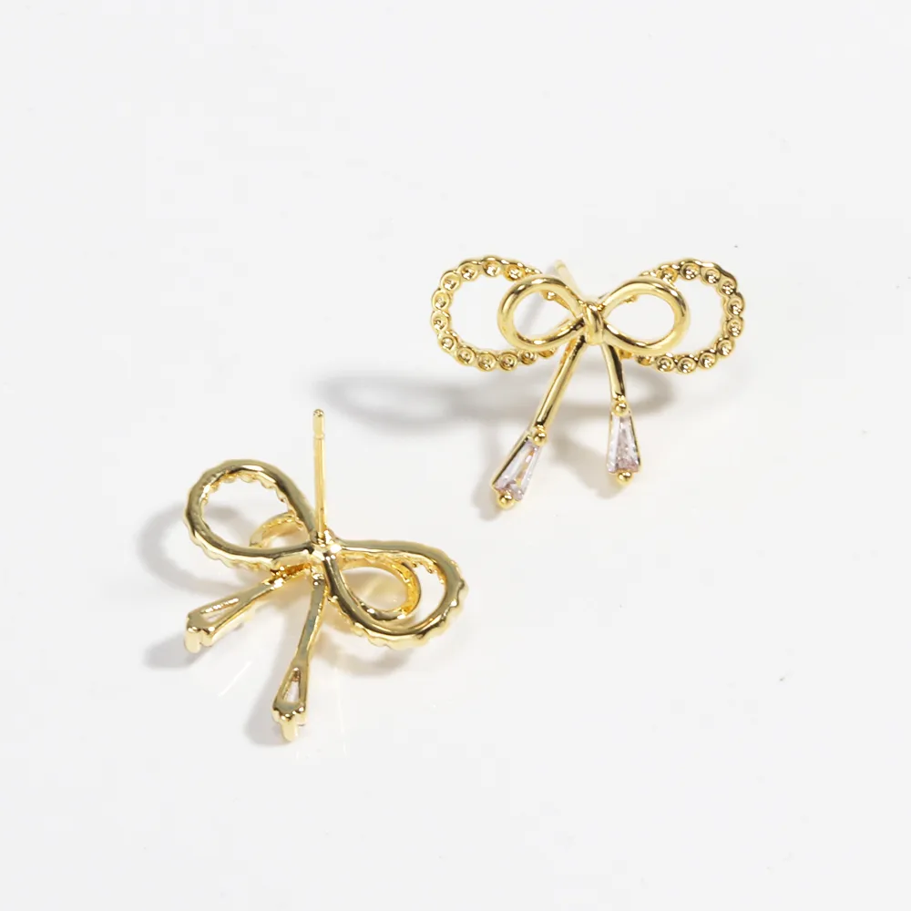 1 Pair Sweet Simple Style Bow Knot Copper Gold Plated Ear Studs display picture 7