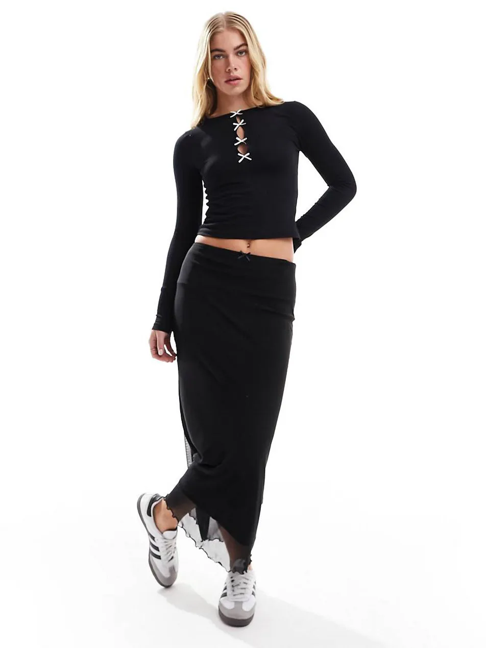 -style New Y2K Sexy Spice Girl Spring And Summer Slim-fit Hollow Bow Decorative Long-sleeved Top T-shirt display picture 6