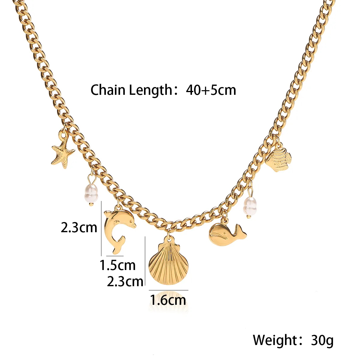 Wholesale Jewelry Retro Vacation Beach Dolphin Hippocampus Shell 304 Stainless Steel Multi Charms Necklace display picture 2