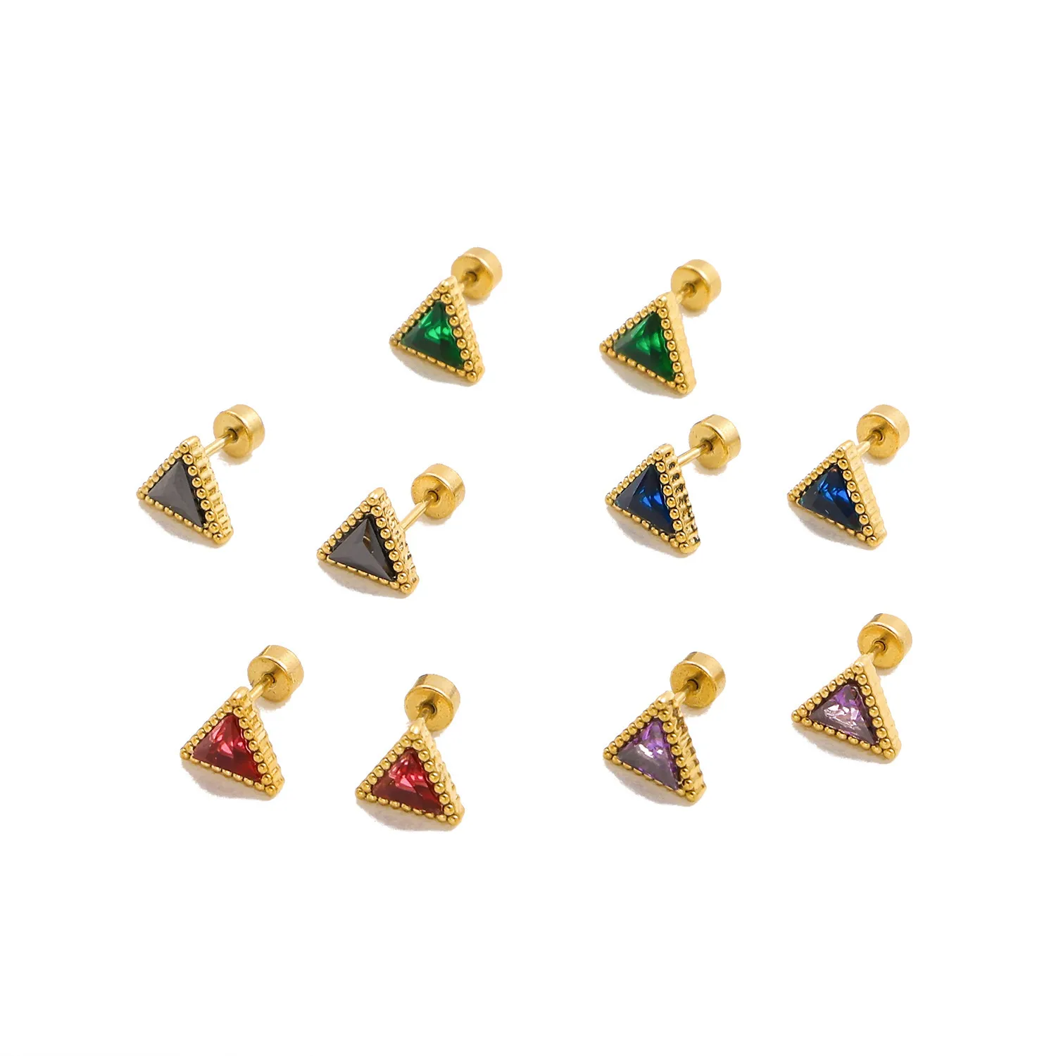 1 Pair Simple Style Triangle 304 Stainless Steel Zircon 18K Gold Plated Earrings display picture 2