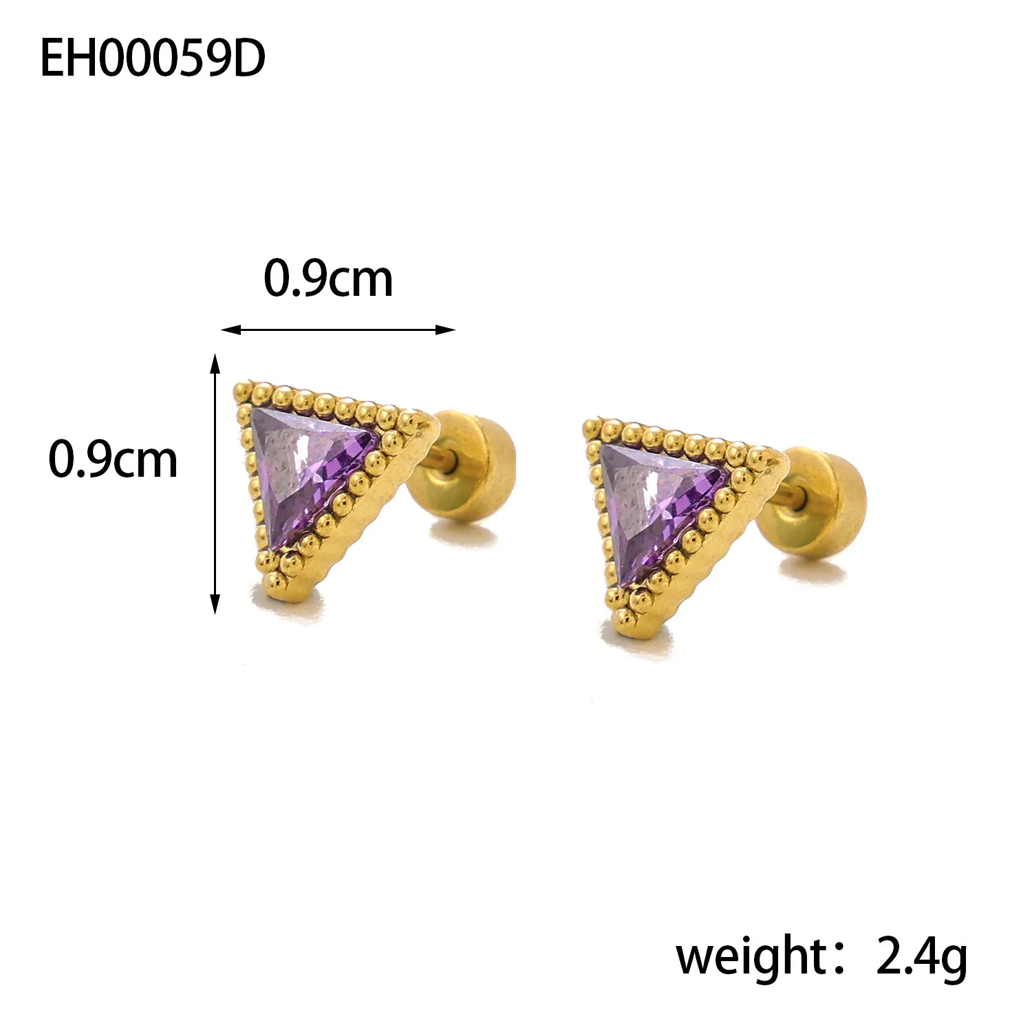 1 Pair Simple Style Triangle 304 Stainless Steel Zircon 18K Gold Plated Earrings display picture 6