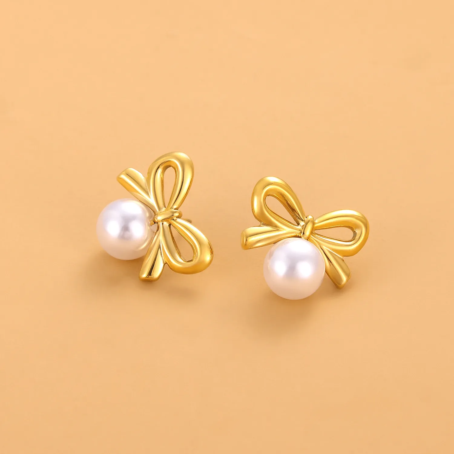 1 Pair Simple Style Bow Knot 304 Stainless Steel 18K Gold Plated Earrings display picture 17