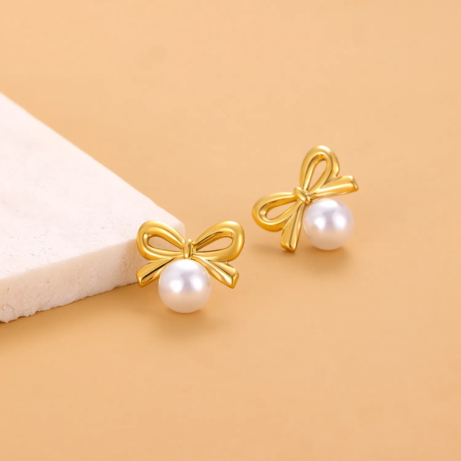 1 Pair Simple Style Bow Knot 304 Stainless Steel 18K Gold Plated Earrings display picture 18