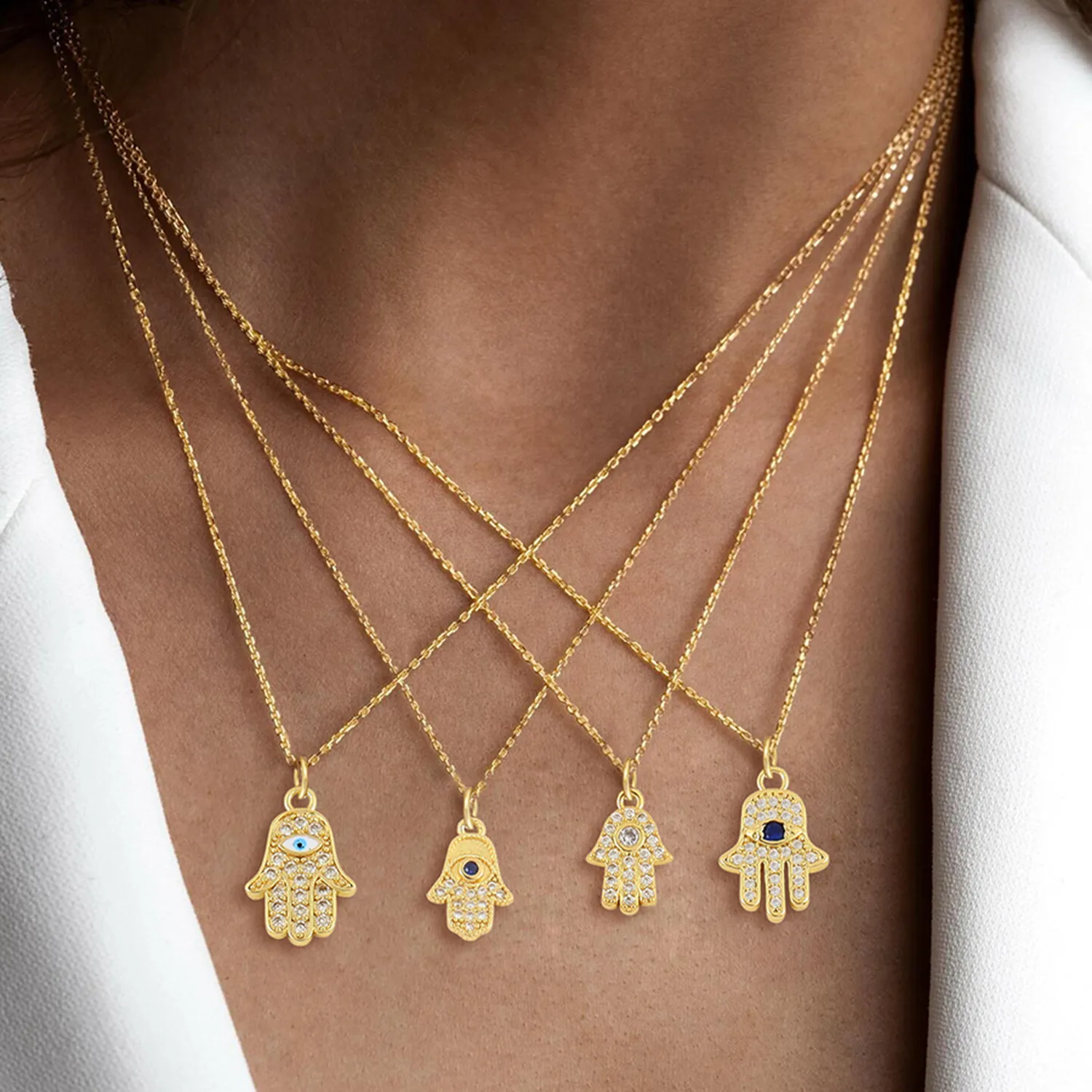 Elegant Simple Style Hand Of Fatima 201 Stainless Steel Copper Inlay Zircon Women's Pendant Necklace display picture 1