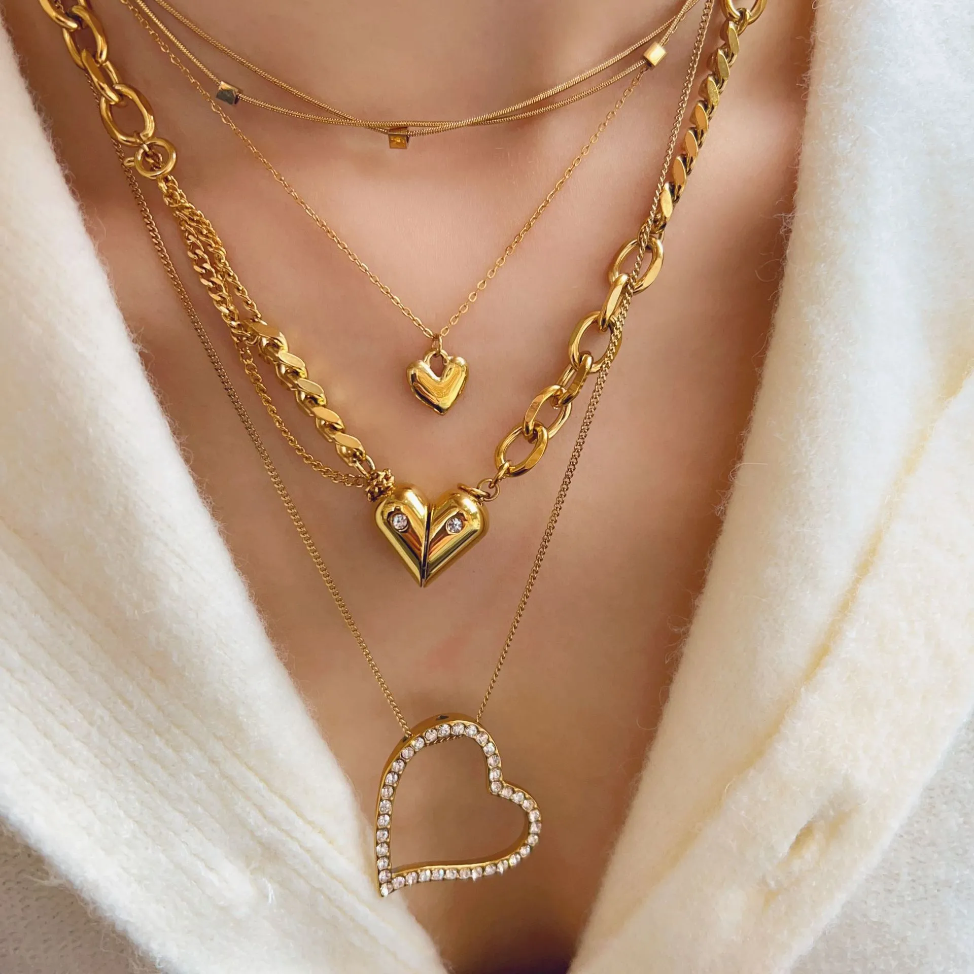 Wholesale Jewelry Simple Style Heart Shape 304 Stainless Steel 18K Gold Plated Pendant Necklace display picture 3