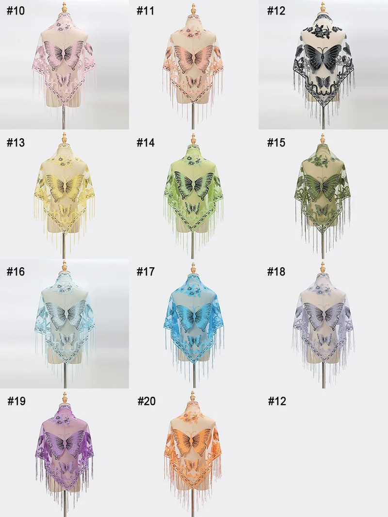 New Tassel Triangle Scarf Solid Color Hollow Lace Butterfly Embroidered Triangle Shawl Scarf For Women display picture 3
