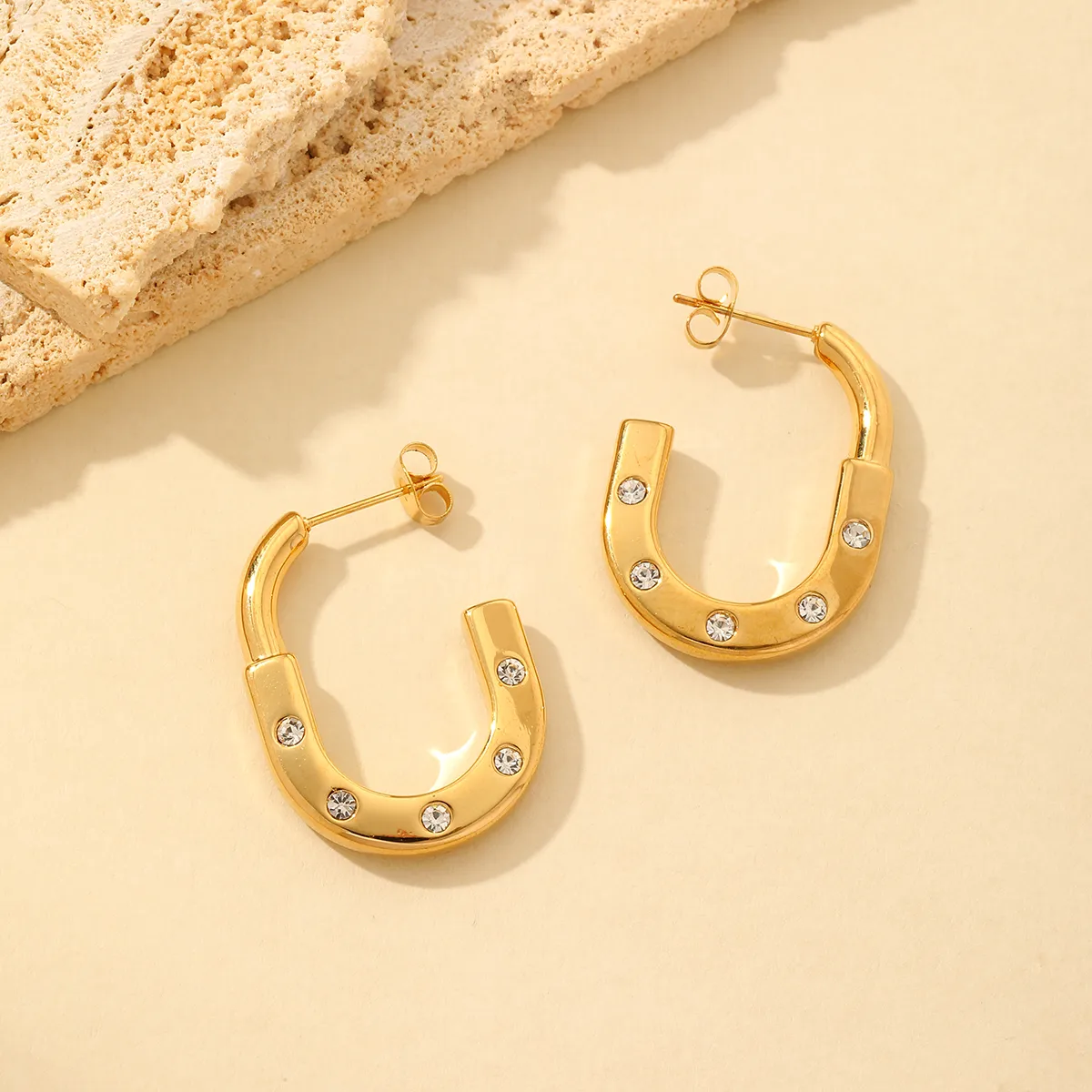 1 Pair Romantic Solid Color Plating Inlay 304 Stainless Steel Zircon 18K Gold Plated Ear Studs display picture 2