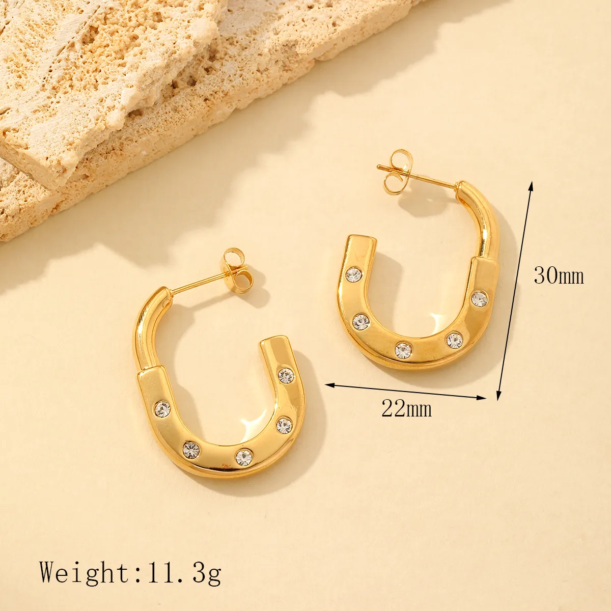 1 Pair Romantic Solid Color Plating Inlay 304 Stainless Steel Zircon 18K Gold Plated Ear Studs display picture 5