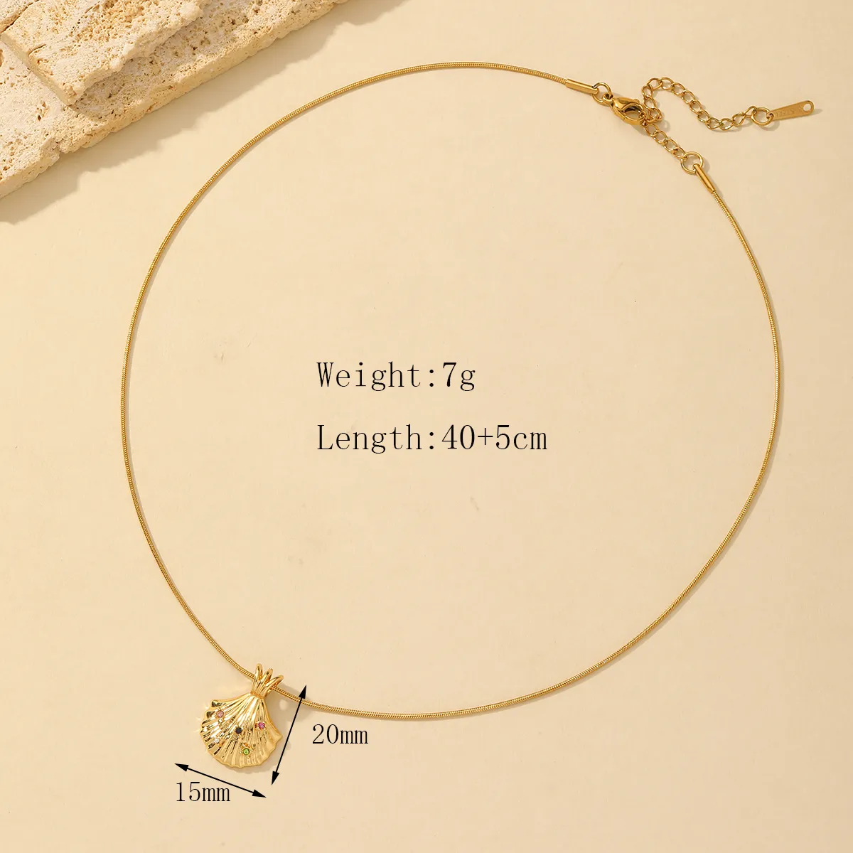 Wholesale Jewelry Simple Style Commute Solid Color Shell 304 Stainless Steel Zircon 18K Gold Plated Necklace display picture 3