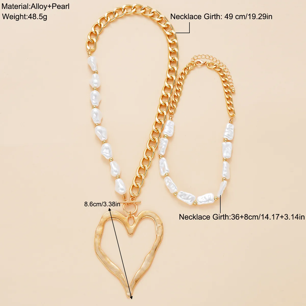 Exaggerated Heart Shape Imitation Pearl Alloy Beaded Chain Statement Necklaces Wholesale display picture 1