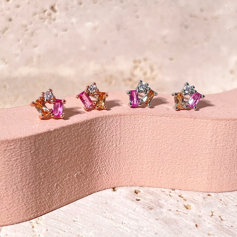 1 Pair Elegant Simple Style Geometric Square Rectangle Plating Inlay Copper Zircon Ear Studs display picture 6