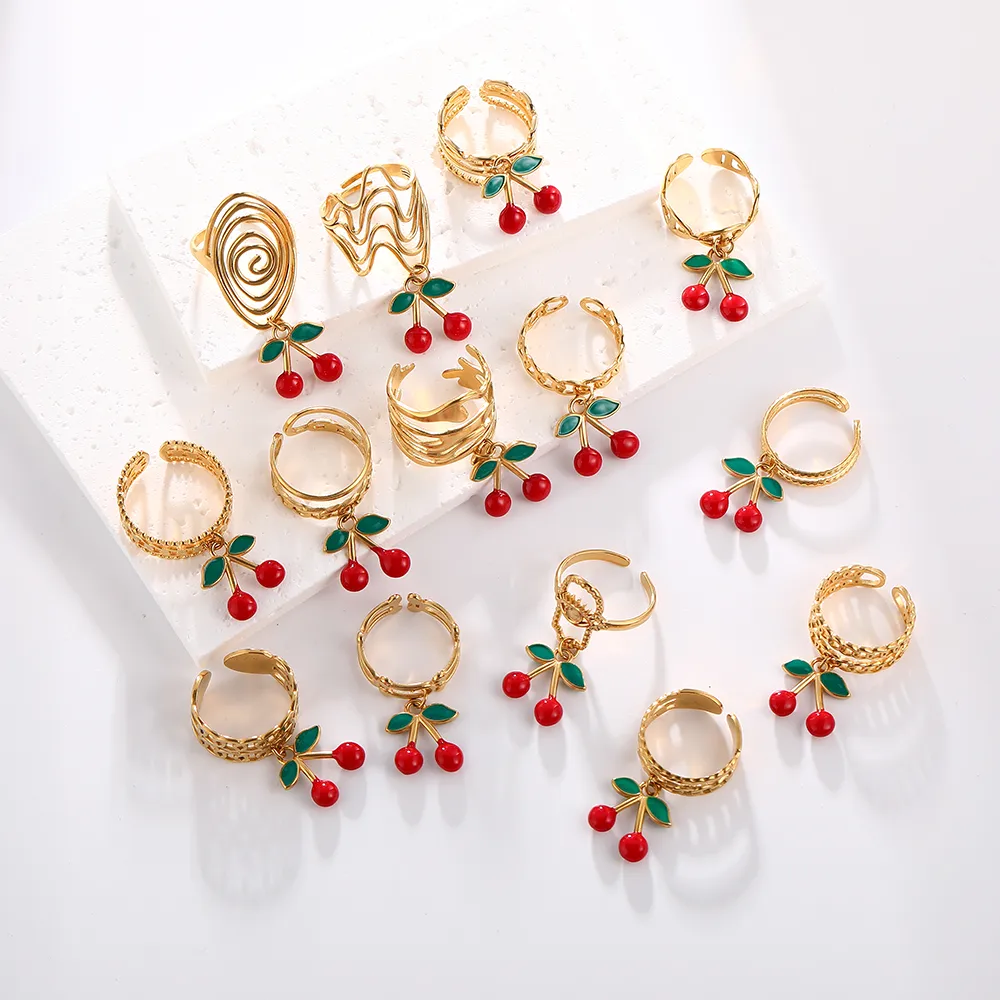 Elegant Modern Style Cherry Shell 304 Stainless Steel Plating 18K Gold Plated Women's Charm Rings Open Rings Rings display picture 12