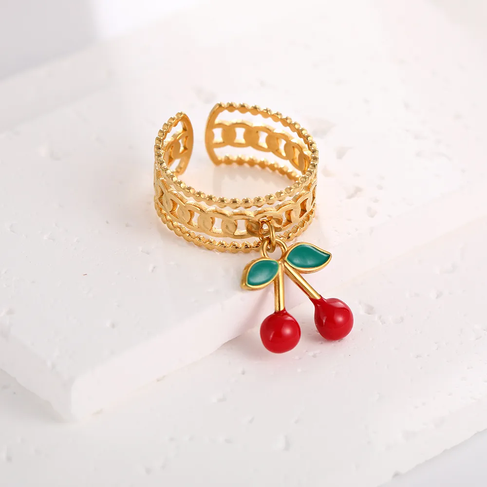 Elegant Modern Style Cherry Shell 304 Stainless Steel Plating 18K Gold Plated Women's Charm Rings Open Rings Rings display picture 9