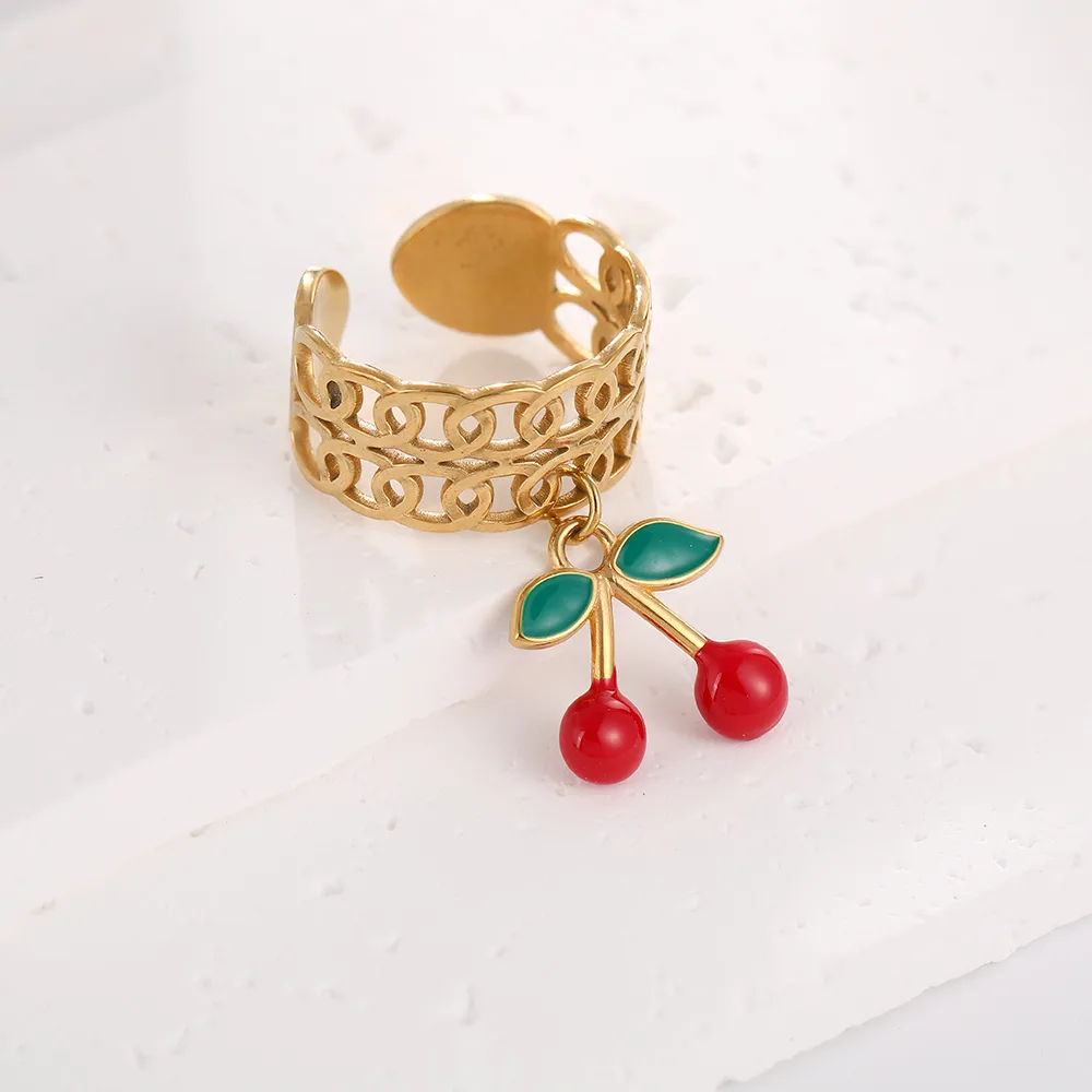 Elegant Modern Style Cherry Shell 304 Stainless Steel Plating 18K Gold Plated Women's Charm Rings Open Rings Rings display picture 10