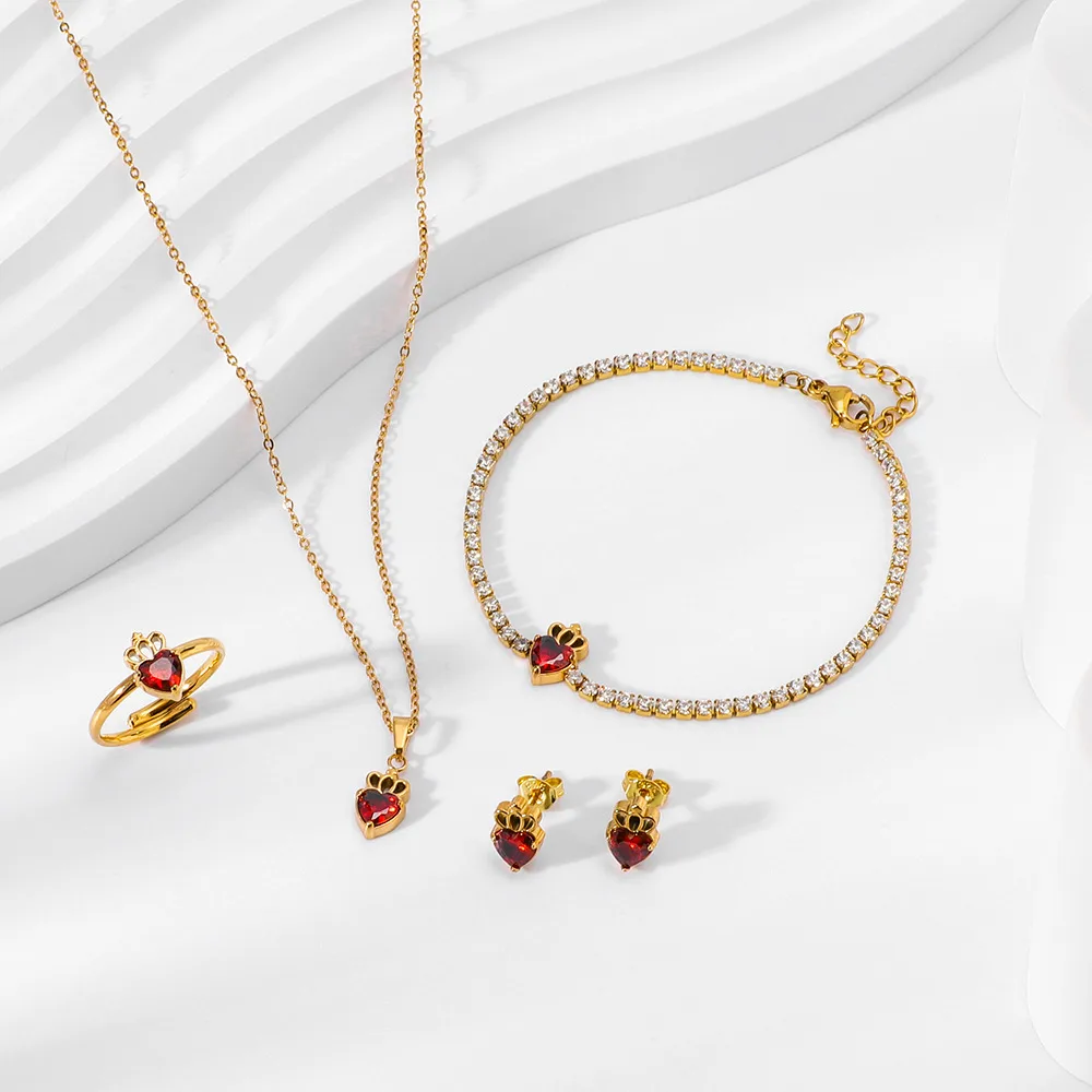 Simple Style Heart Shape Titanium Steel Inlay Zircon Women's Jewelry Set display picture 2