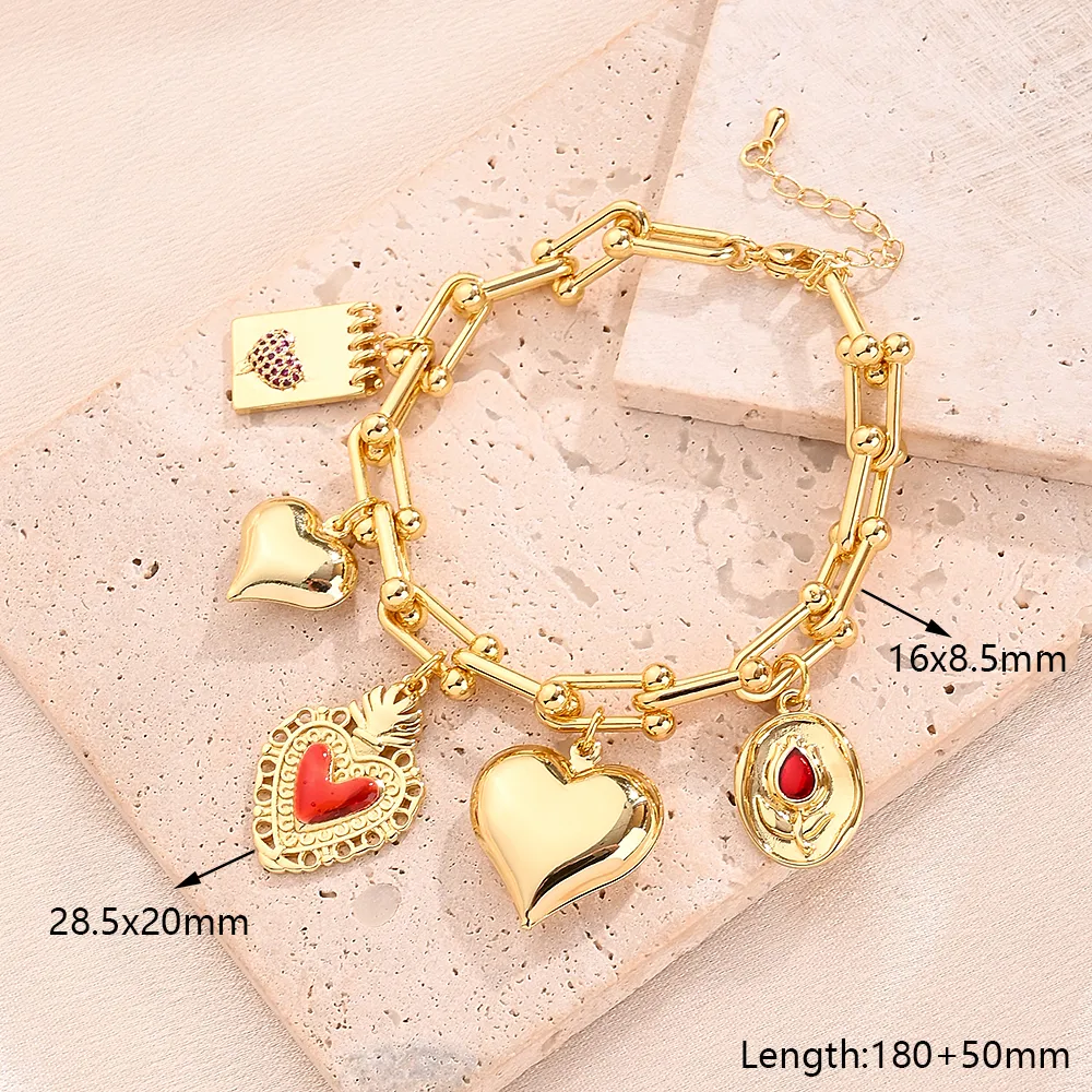 Wholesale Jewelry Vintage Style Modern Style IG Style Text Heart Shape Flower Alloy Copper Zircon 18K Gold Plated Polishing Enamel Inlay Bracelets Necklace display picture 3