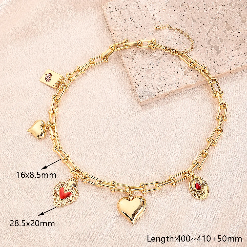 Wholesale Jewelry Vintage Style Modern Style IG Style Text Heart Shape Flower Alloy Copper Zircon 18K Gold Plated Polishing Enamel Inlay Bracelets Necklace display picture 4
