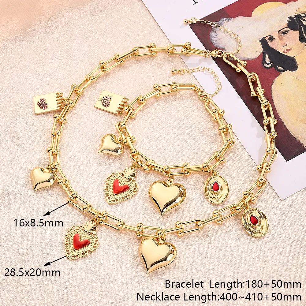 Wholesale Jewelry Vintage Style Modern Style IG Style Text Heart Shape Flower Alloy Copper Zircon 18K Gold Plated Polishing Enamel Inlay Bracelets Necklace display picture 2