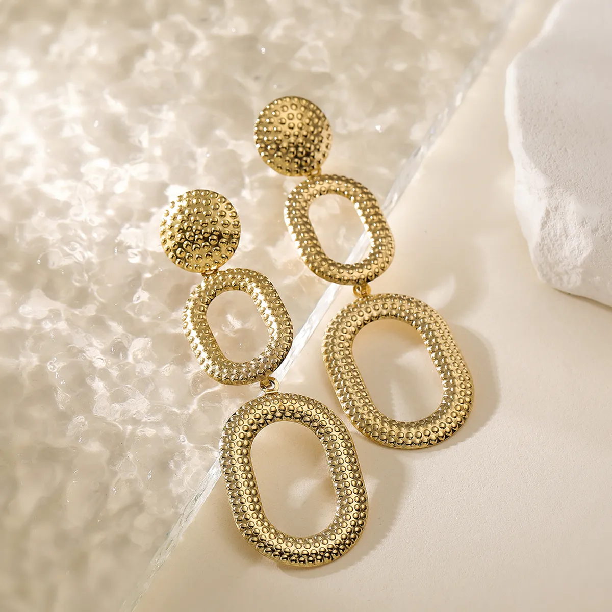 1 Pair Retro Geometric 304 Stainless Steel Drop Earrings display picture 2