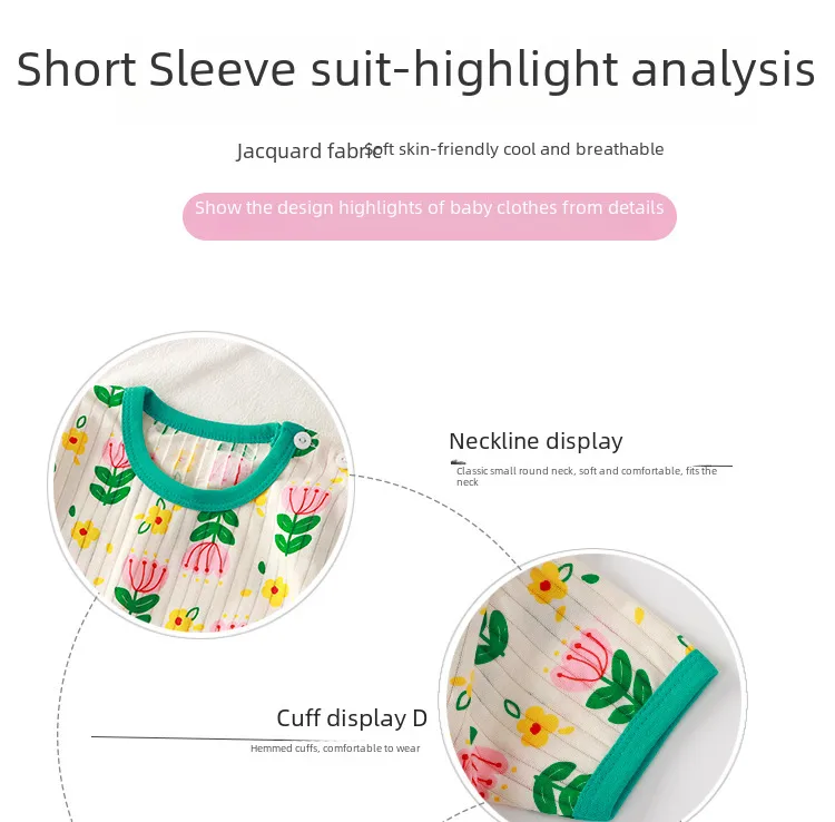 Summer Baby's Short-sleeved Home Clothes Pure Cotton Thin Pajamas Suit Newborn Half-short Top Baby Air-conditioning Clothes Children's Clothing display picture 6