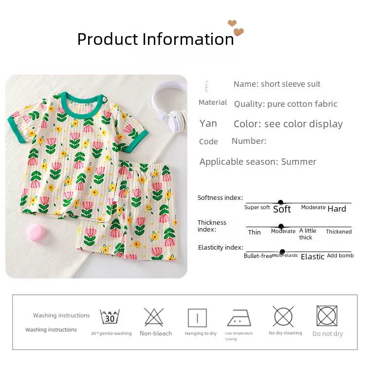 Summer Baby's Short-sleeved Home Clothes Pure Cotton Thin Pajamas Suit Newborn Half-short Top Baby Air-conditioning Clothes Children's Clothing display picture 8