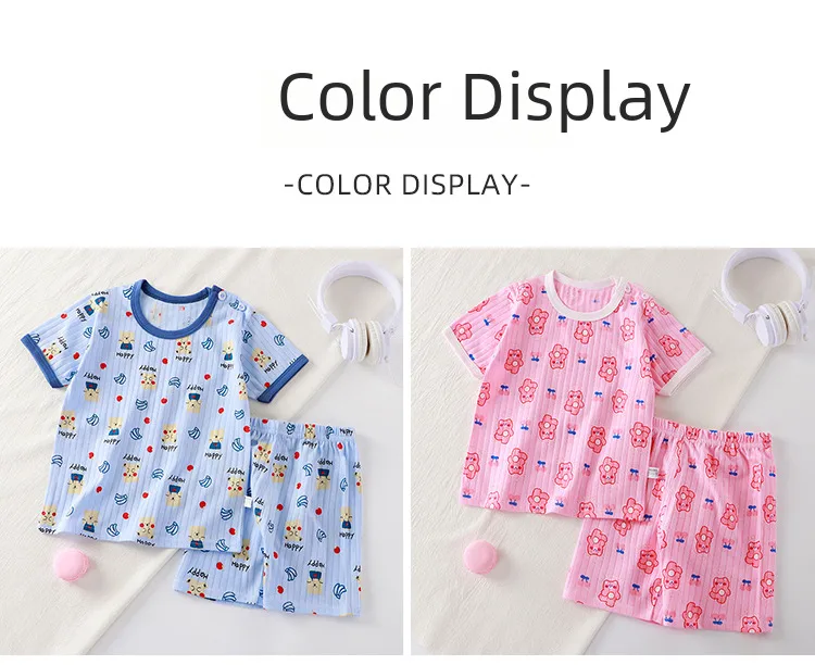 Summer Baby's Short-sleeved Home Clothes Pure Cotton Thin Pajamas Suit Newborn Half-short Top Baby Air-conditioning Clothes Children's Clothing display picture 9
