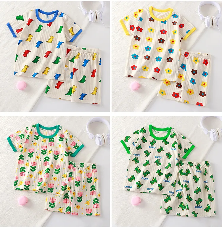 Summer Baby's Short-sleeved Home Clothes Pure Cotton Thin Pajamas Suit Newborn Half-short Top Baby Air-conditioning Clothes Children's Clothing display picture 10