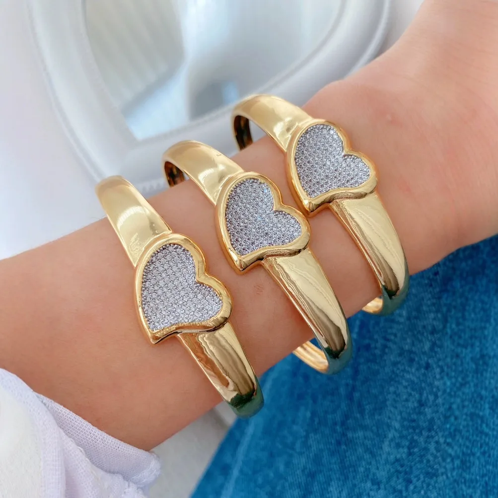 Vintage Style Classic Style Heart Shape Copper Zircon 18K Gold Plated Women's Rings Bangle display picture 1